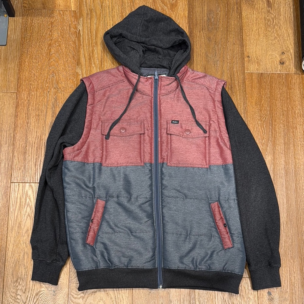 RVCA Red and Gray Hooded Jacket